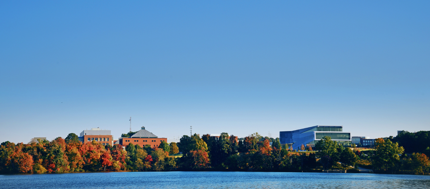 A view of Centennial Campus from across Lake Raleigh.