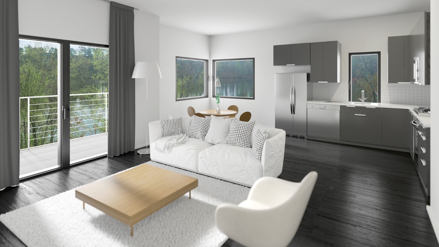 A chic living room in LakeShore Raleigh, a condo community on Centennial Campus.