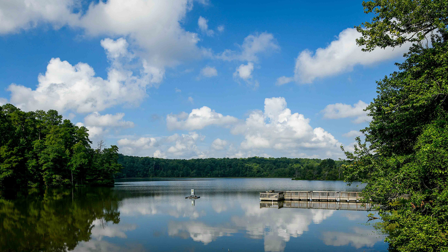 A view of Lake Raleigh on a sunny, clear day.