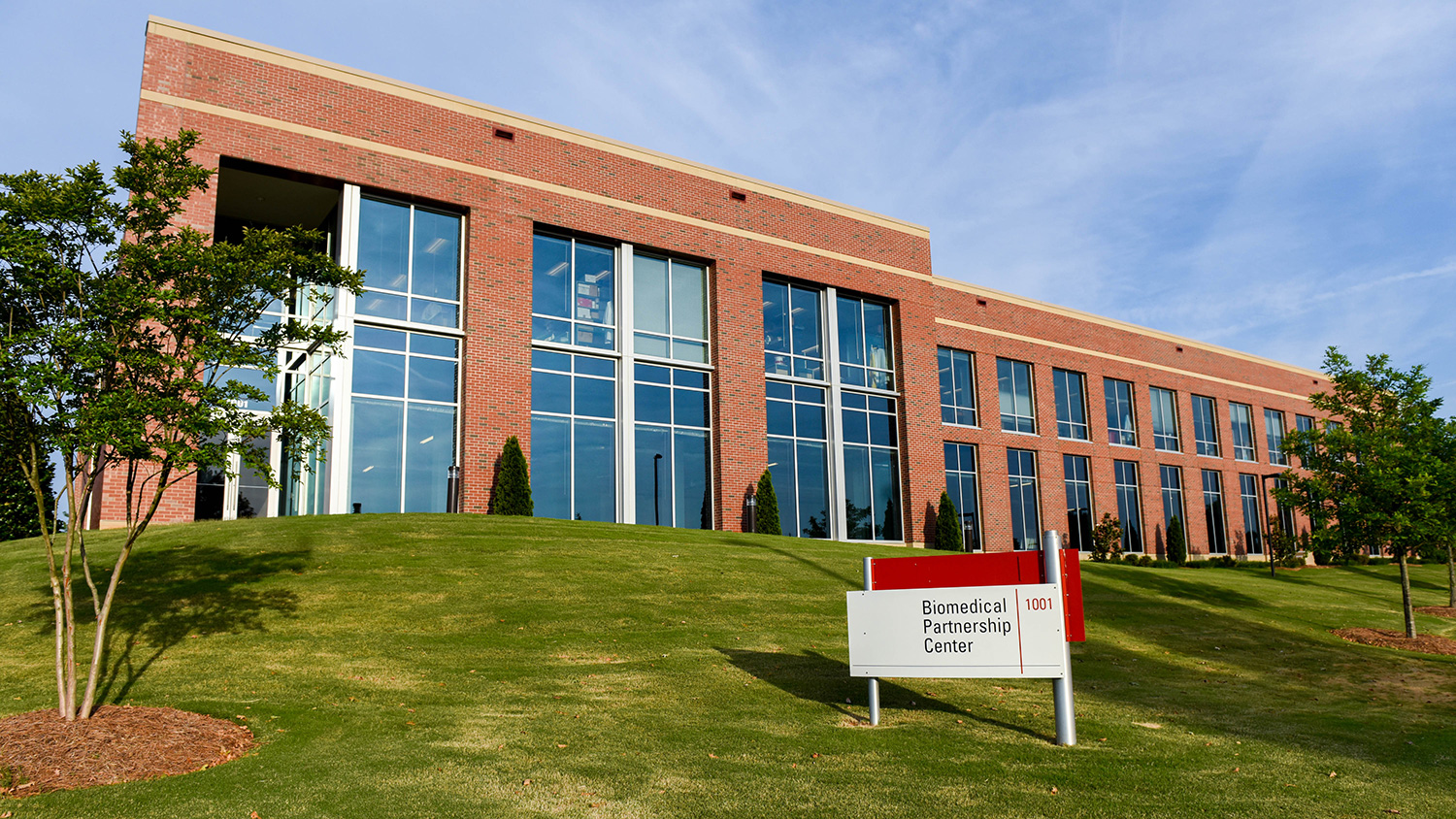 Exterior of the Biomedical Partnership Center on NC State's campus