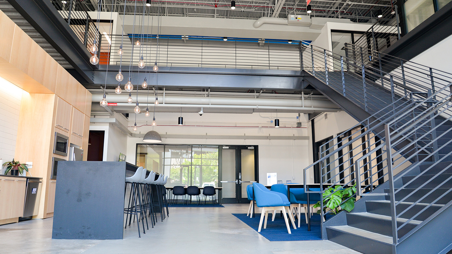 The sleek lobby of HQ Raleigh's co-working space on Centennial Campus.