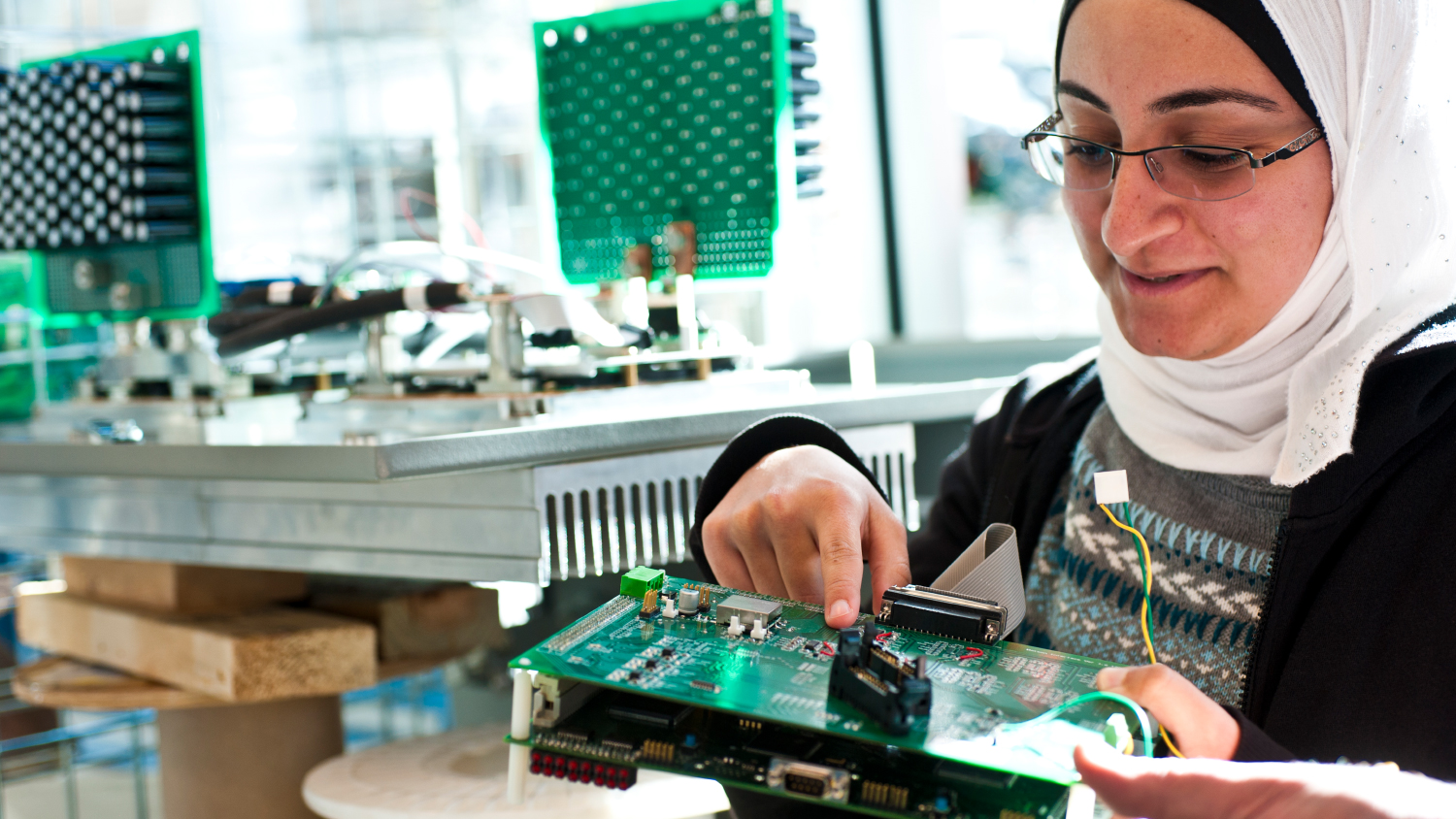 A student works on a project in the FREEDM center.