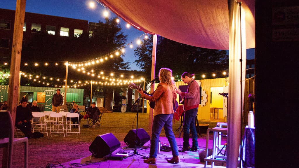 A live band plays in the evening at The Corner on Centennial Campus.